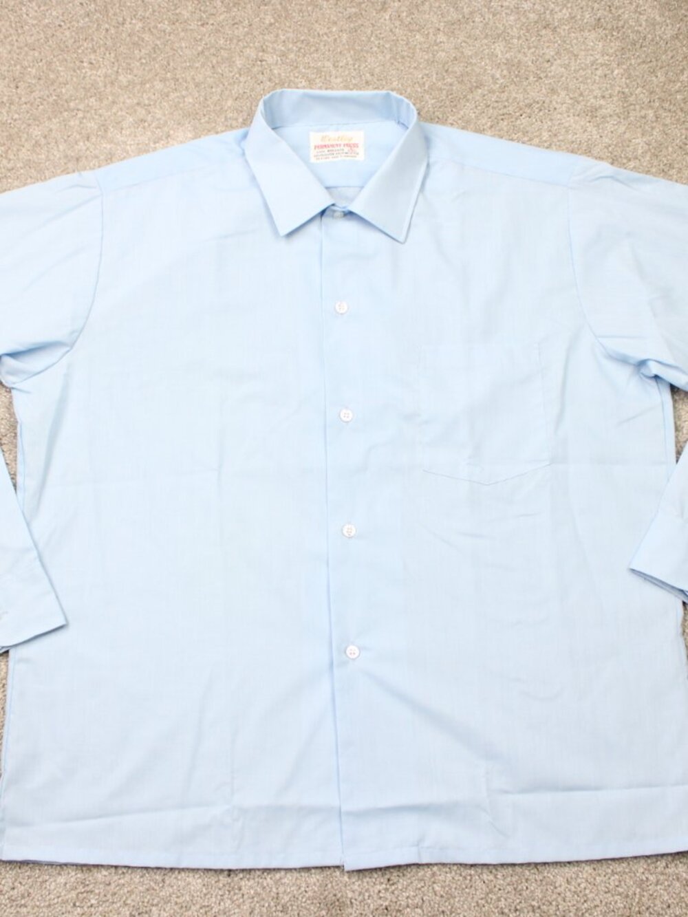 VTG 60s Westley Shirt Mens Large 16-16 1/2, Blue Permanent Press Long Sleeve